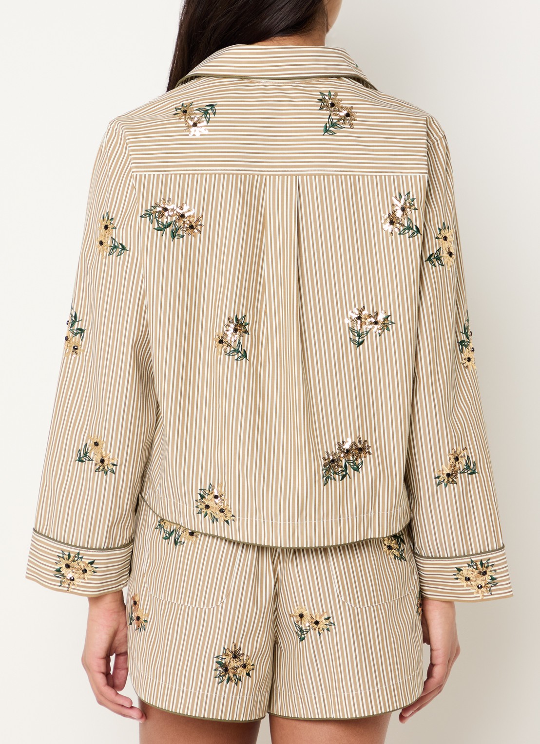 Sandro Blouse met streepprint en pailletten - achterkant 2 camel