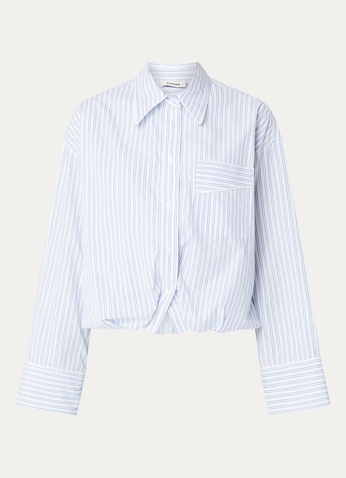Sandro Blouse met streepprint met borstzak  - voorkant 3 lichtblauw