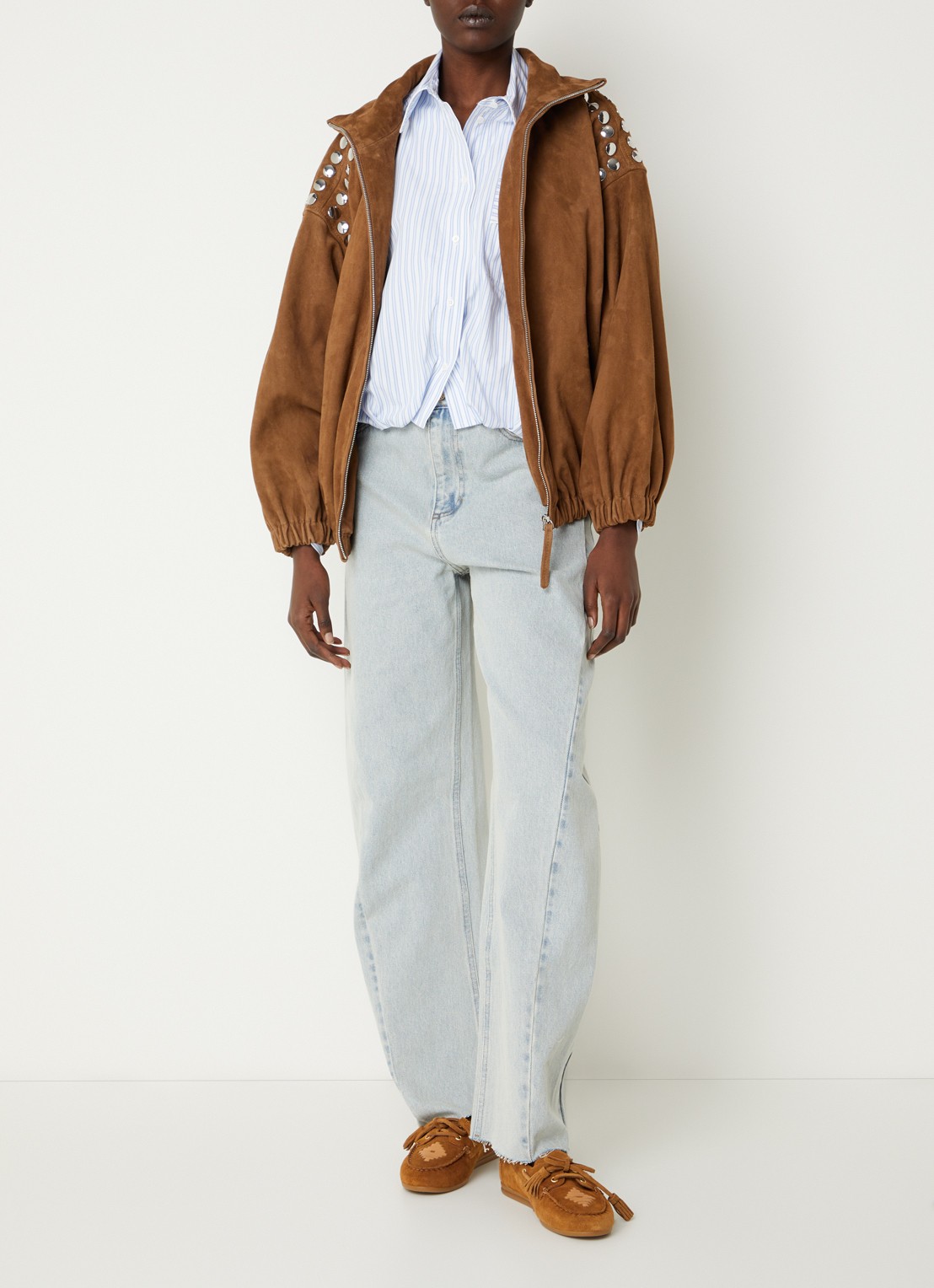 Sandro Blouse met streepprint met borstzak  - voorkant 4 lichtblauw