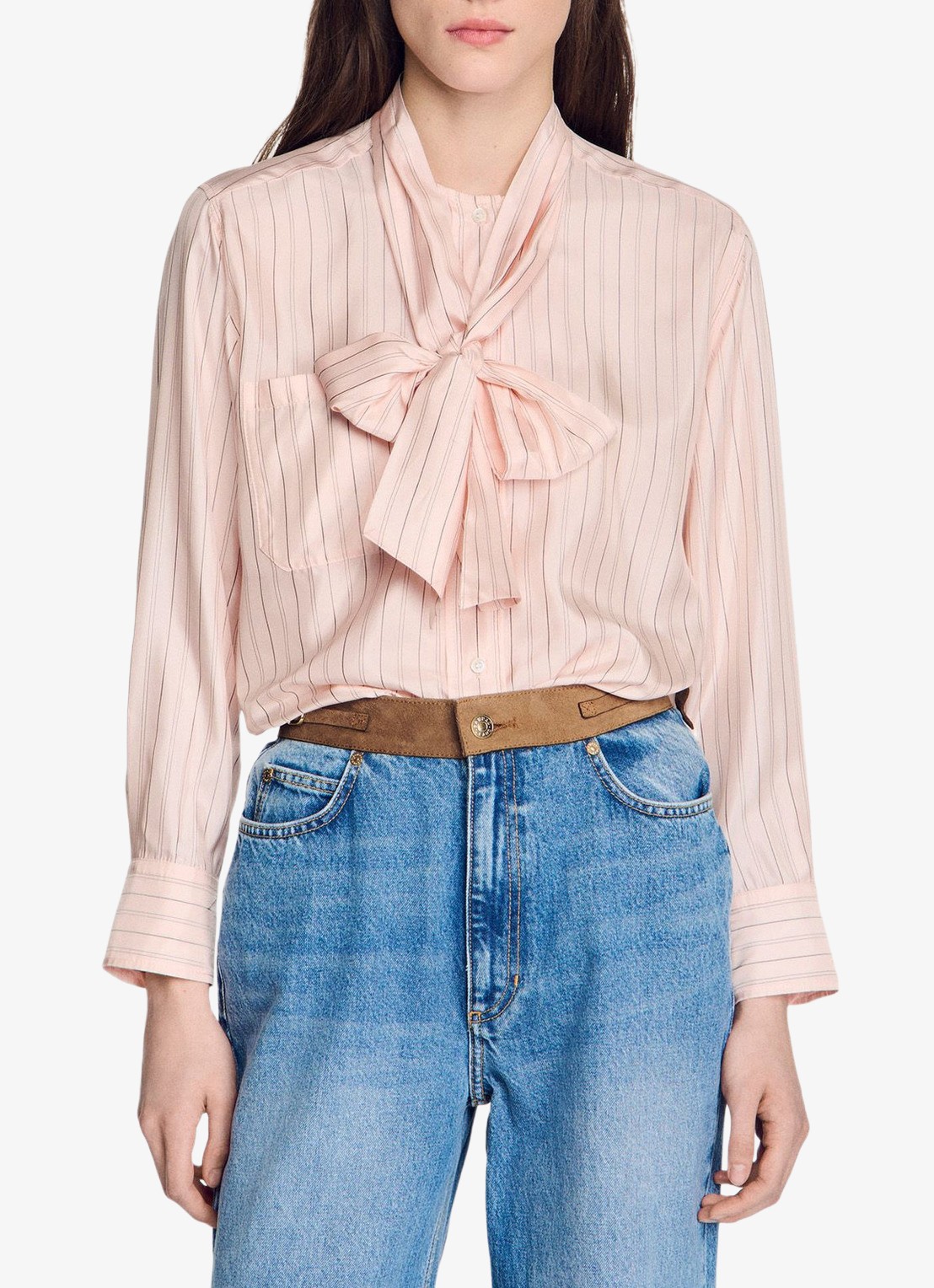 Sandro Blouse met strikdetail en strepen - detail 2 light pink / roze