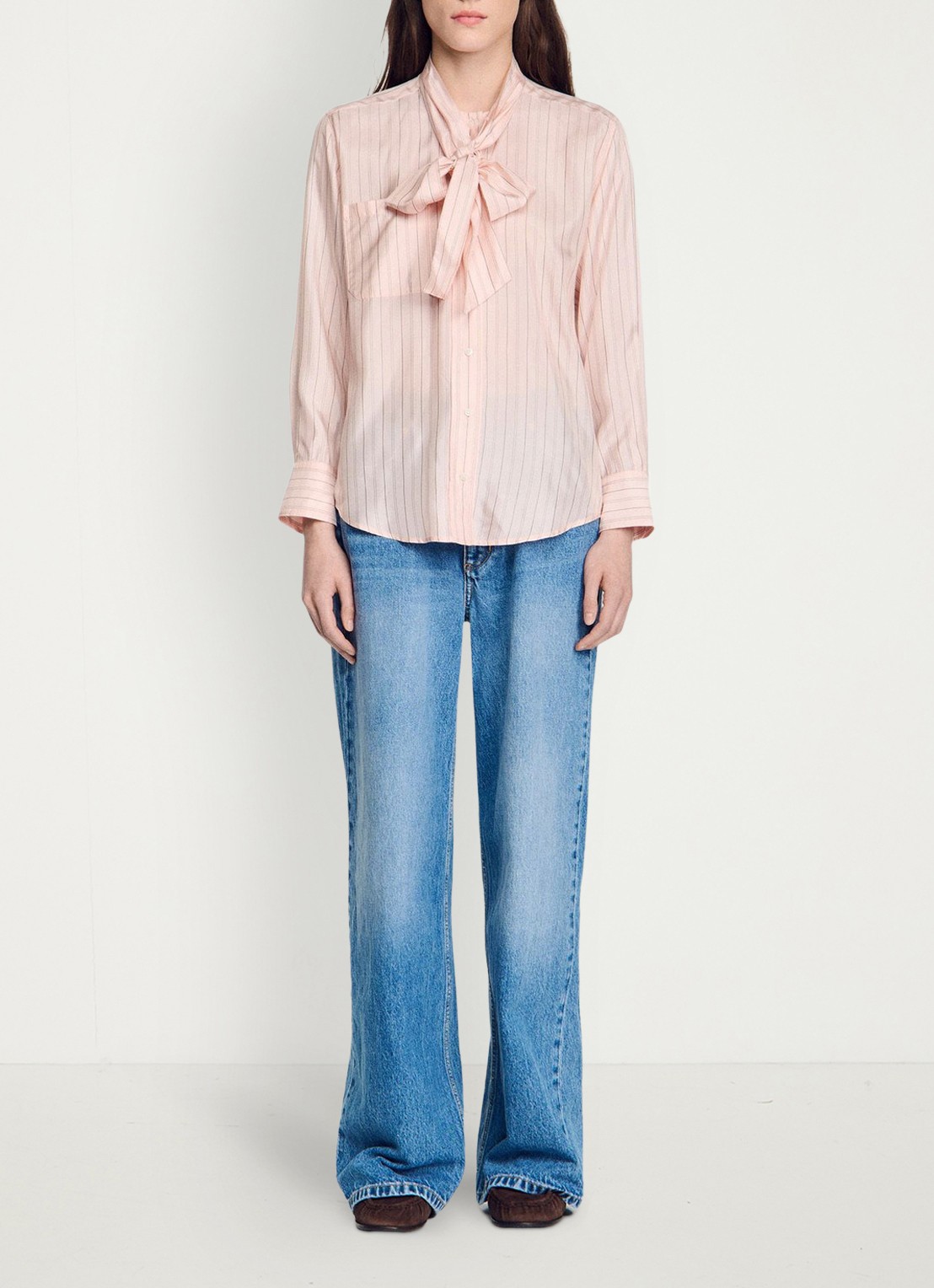 Sandro Blouse met strikdetail en strepen - detail 3 light pink / roze