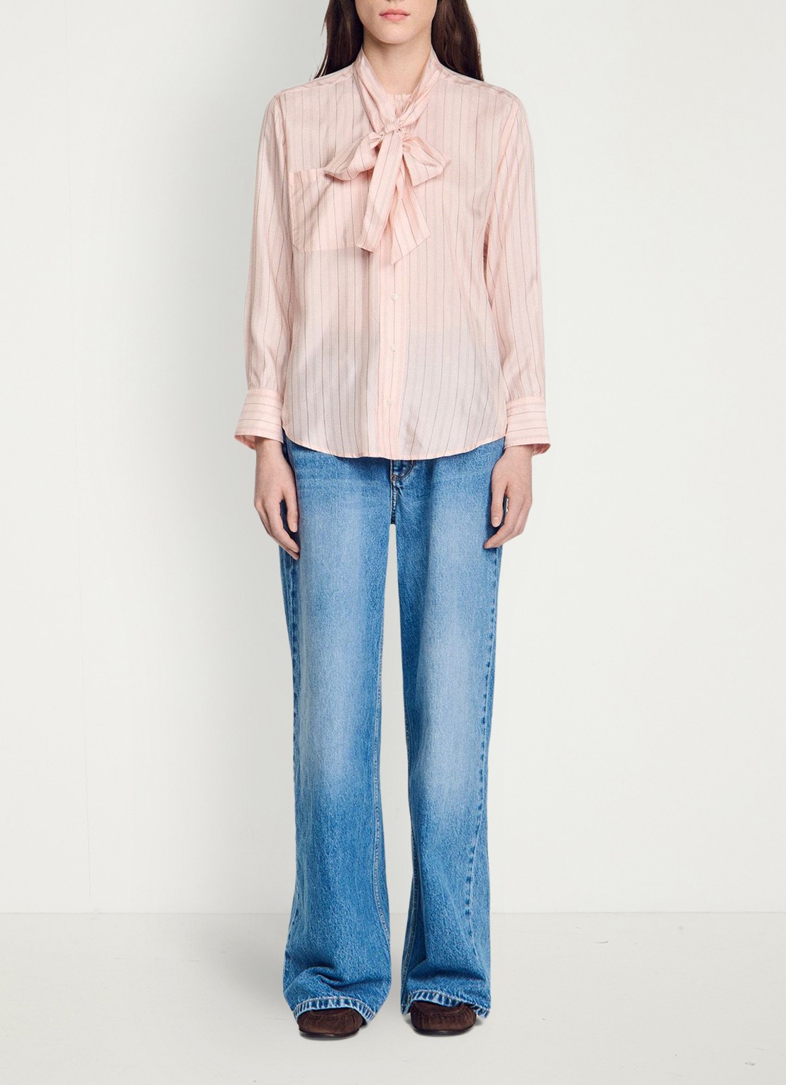 Sandro Blouse met strikdetail en strepen - detail 6 light pink / roze