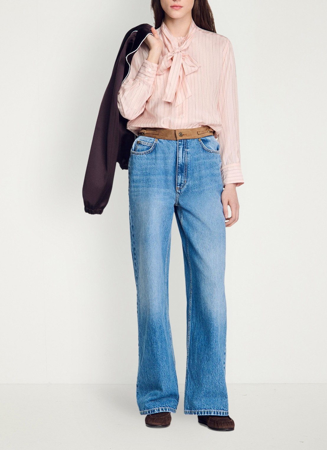 Sandro Blouse met strikdetail en strepen - voorkant 8 light pink / roze