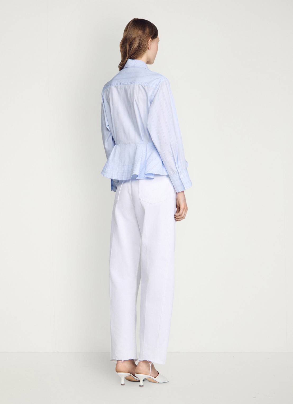 Sandro Blouse van katoen met peplum en strepen - achterkant sky blue / blauw