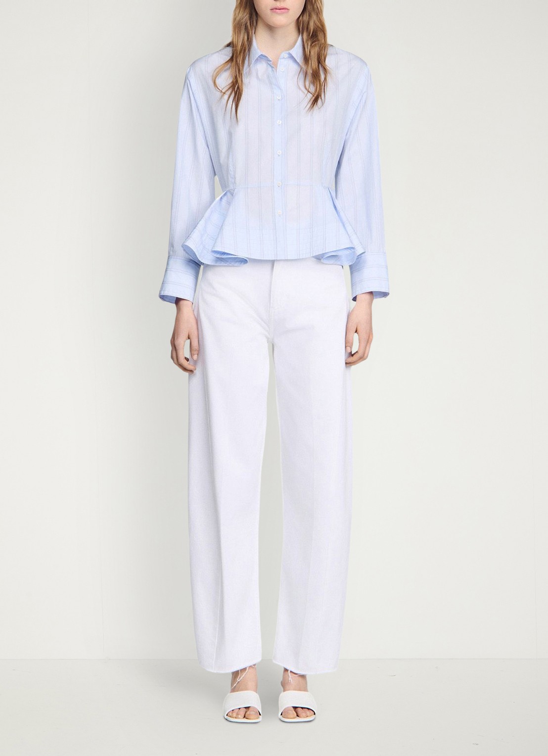 Sandro Blouse van katoen met peplum en strepen - detail 3 sky blue / blauw