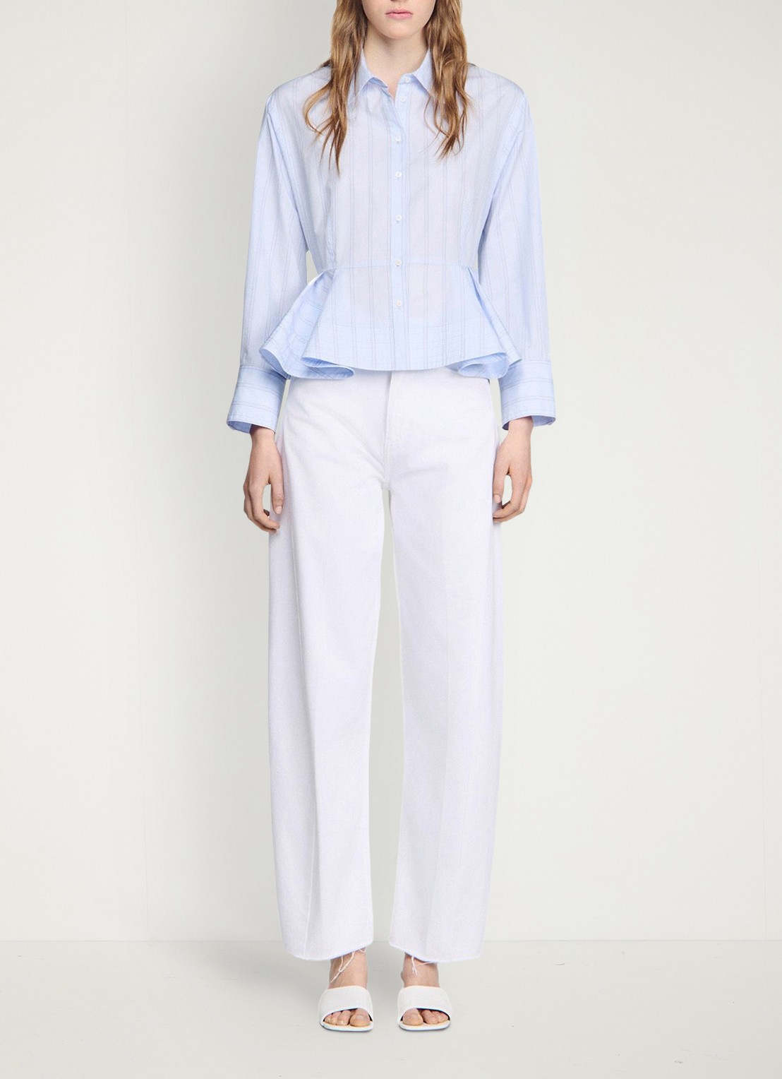Sandro Blouse van katoen met peplum en strepen - detail 5 sky blue / blauw