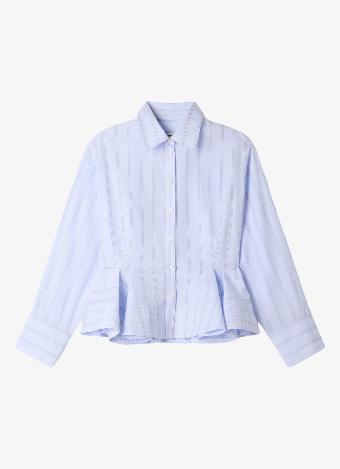 Sandro Blouse van katoen met peplum en strepen - voorkant 6 sky blue / blauw