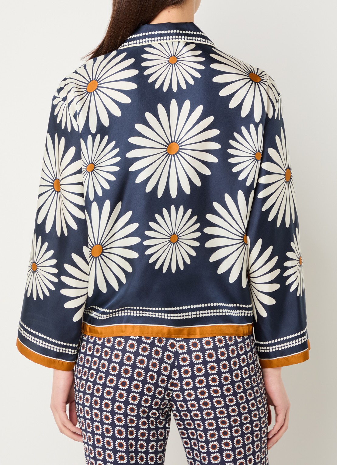 Sandro Blouse van zijde met bloemenprint - achterkant donkerblauw