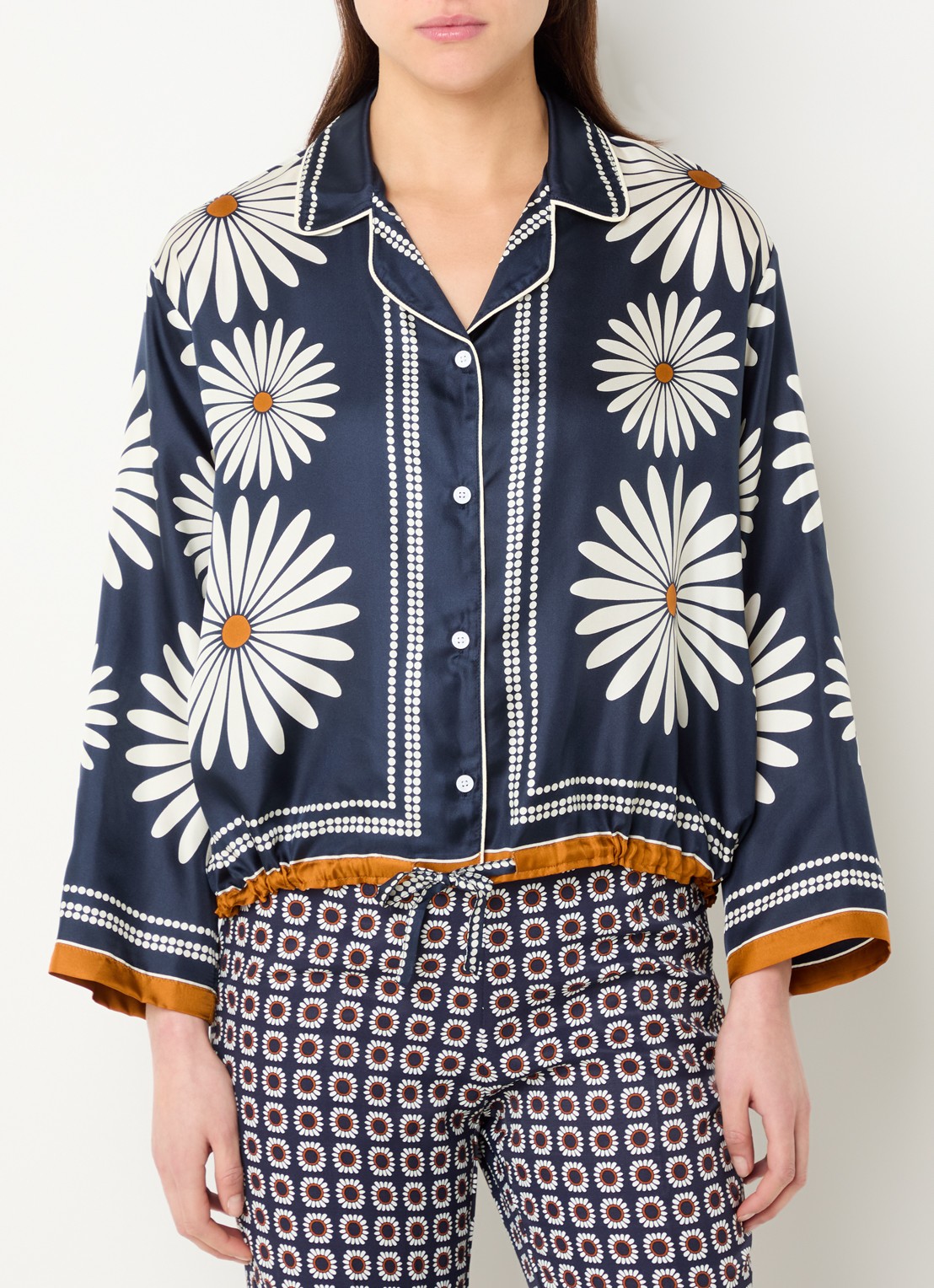 Sandro Blouse van zijde met bloemenprint - detail 4 donkerblauw