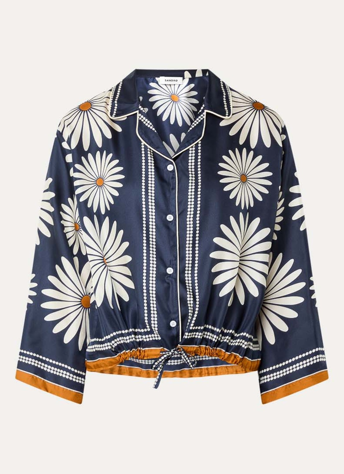 Sandro Blouse van zijde met bloemenprint - voorkant 2 donkerblauw