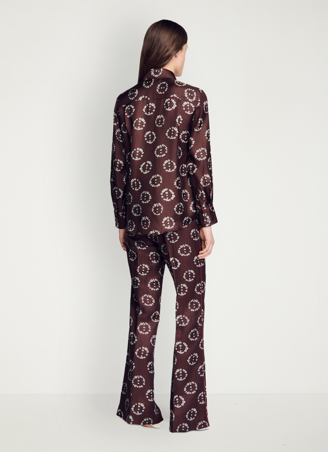 Sandro Blouse van zijde met bloemenprint - achterkant 7 bruin