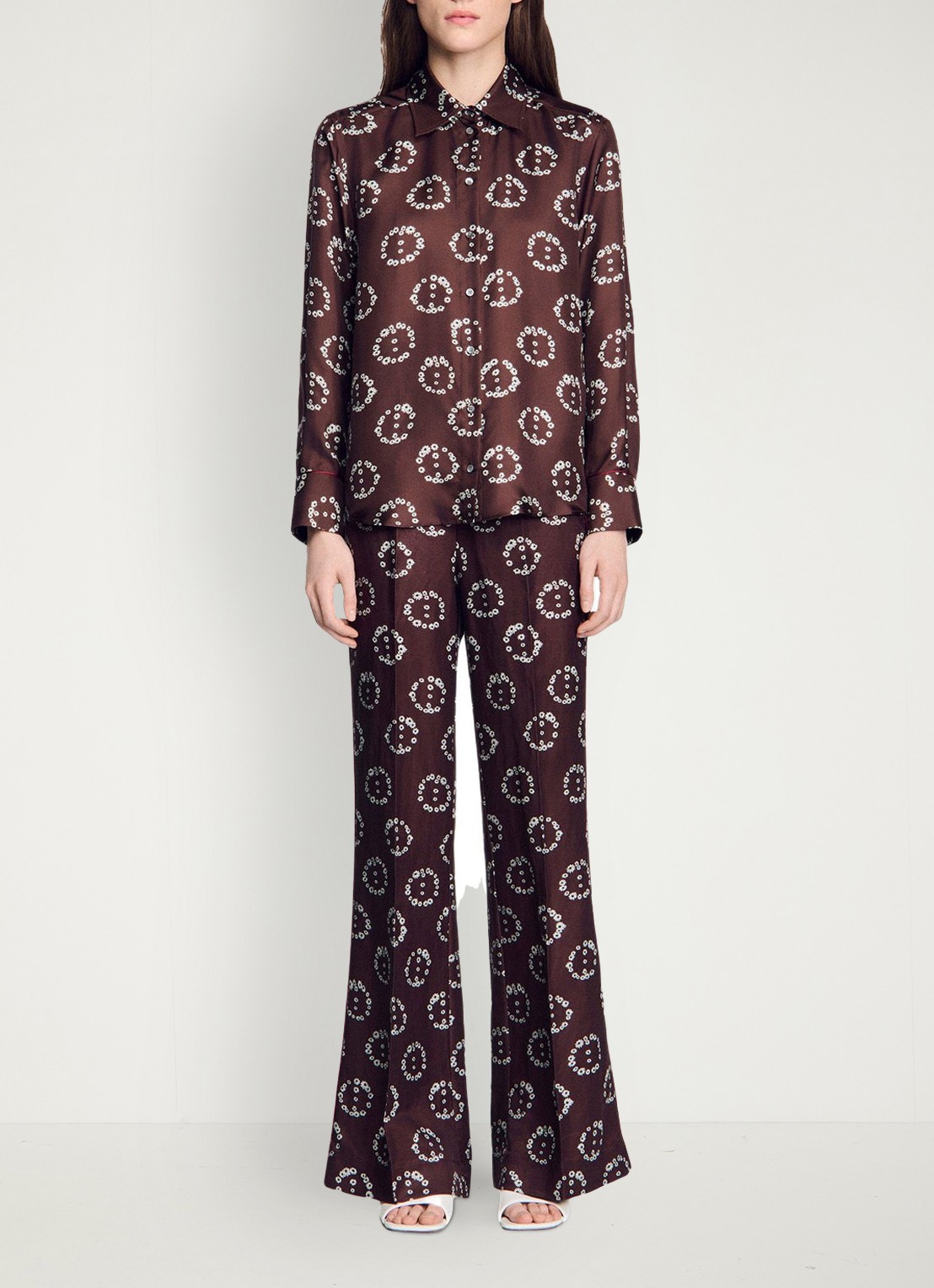 Sandro Blouse van zijde met bloemenprint - detail 4 bruin