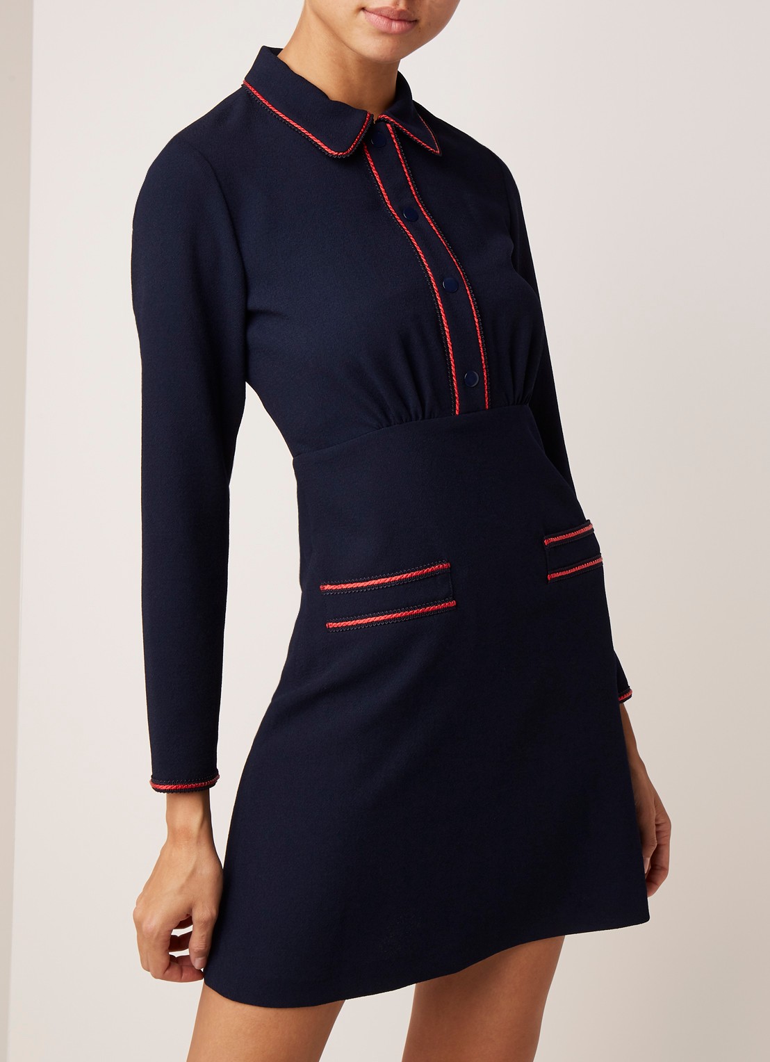 Sandro Blousejurk met contrastbies  - detail 2 donkerblauw