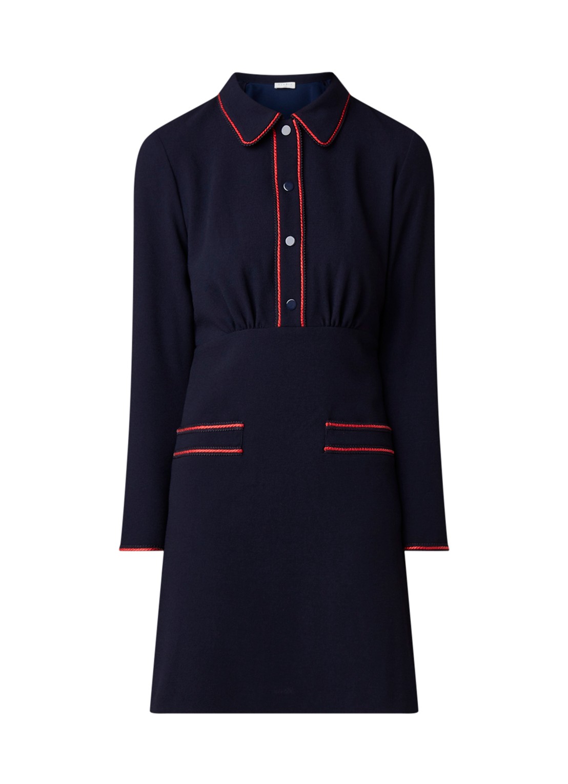 Sandro Blousejurk met contrastbies  - voorkant 3 donkerblauw