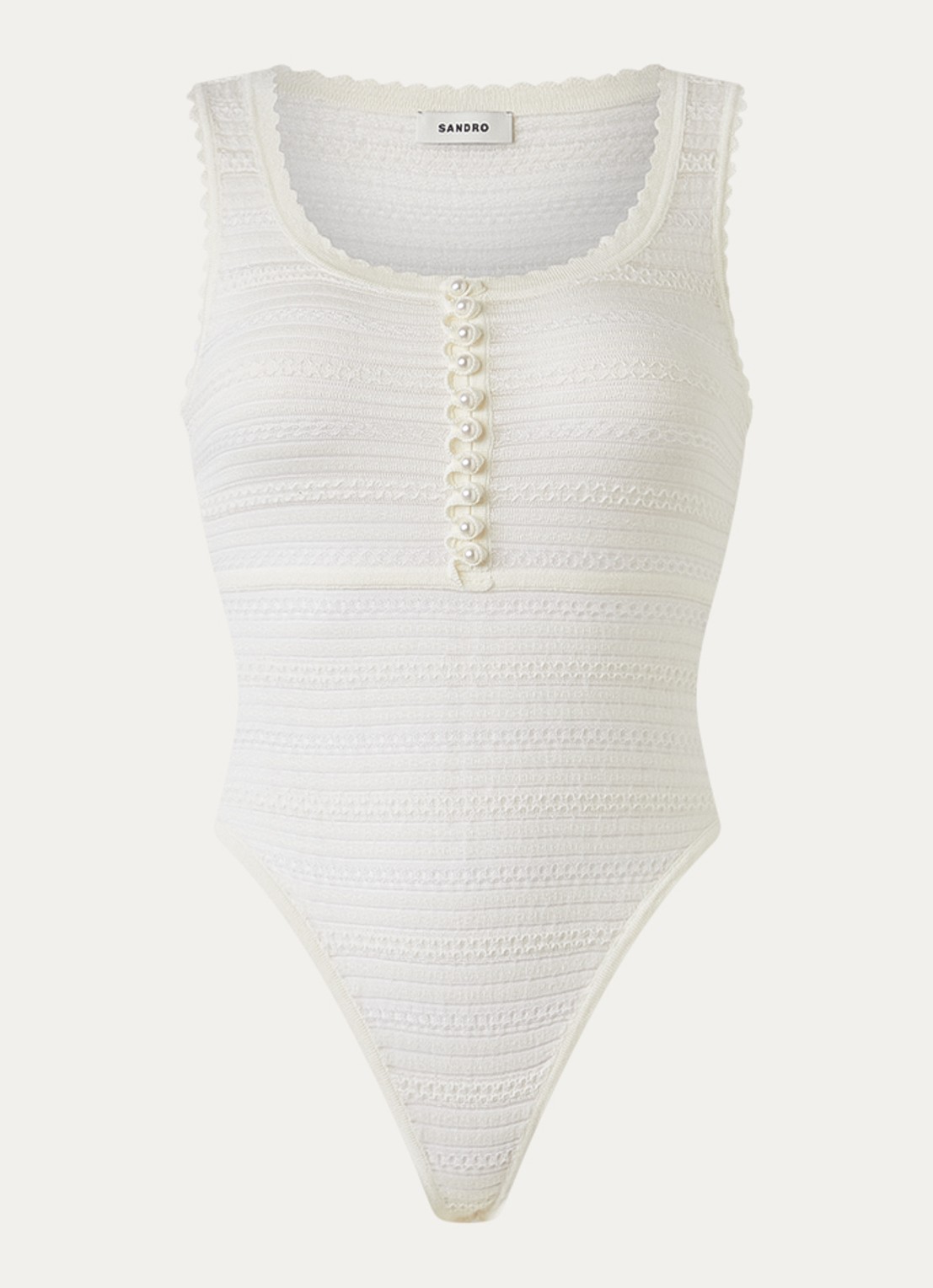 Sandro Body top in wolblend met imitatieparels en ingebreid patroon - voorkant 2 creme