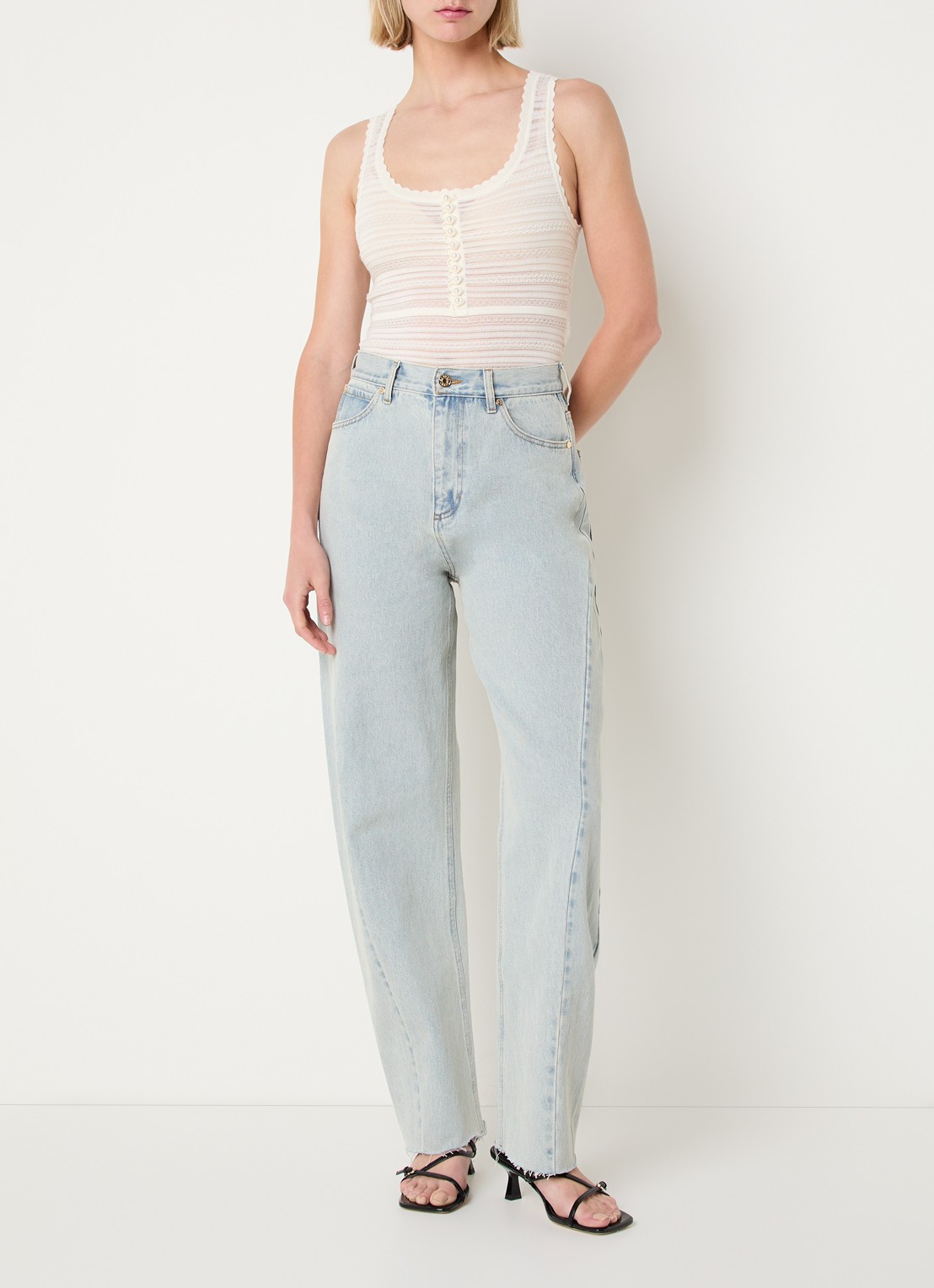 Sandro Body top in wolblend met imitatieparels en ingebreid patroon - voorkant 3 creme