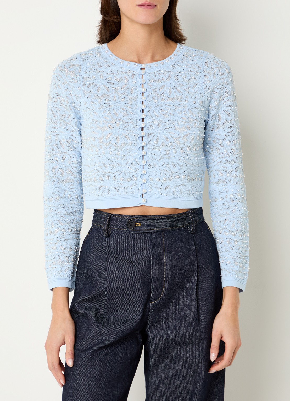 Sandro Bolero van kant met imitatieparels en kralendecoratie - detail 4 blauw