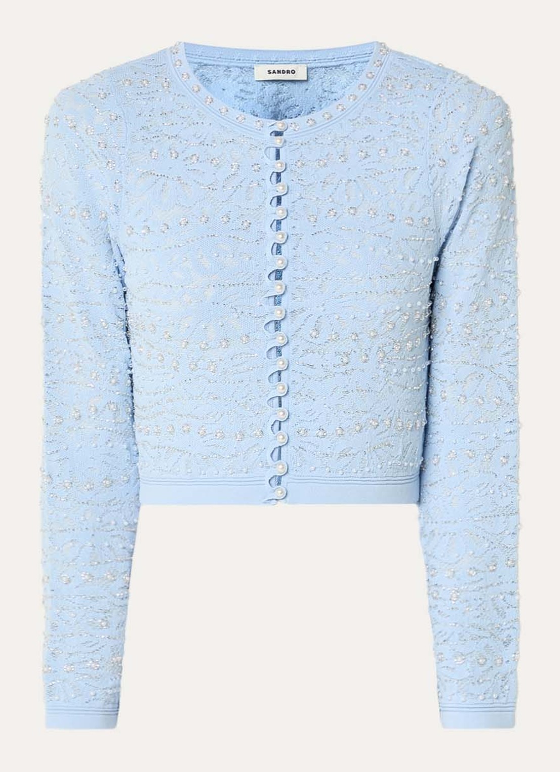 Sandro Bolero van kant met imitatieparels en kralendecoratie - voorkant 2 blauw