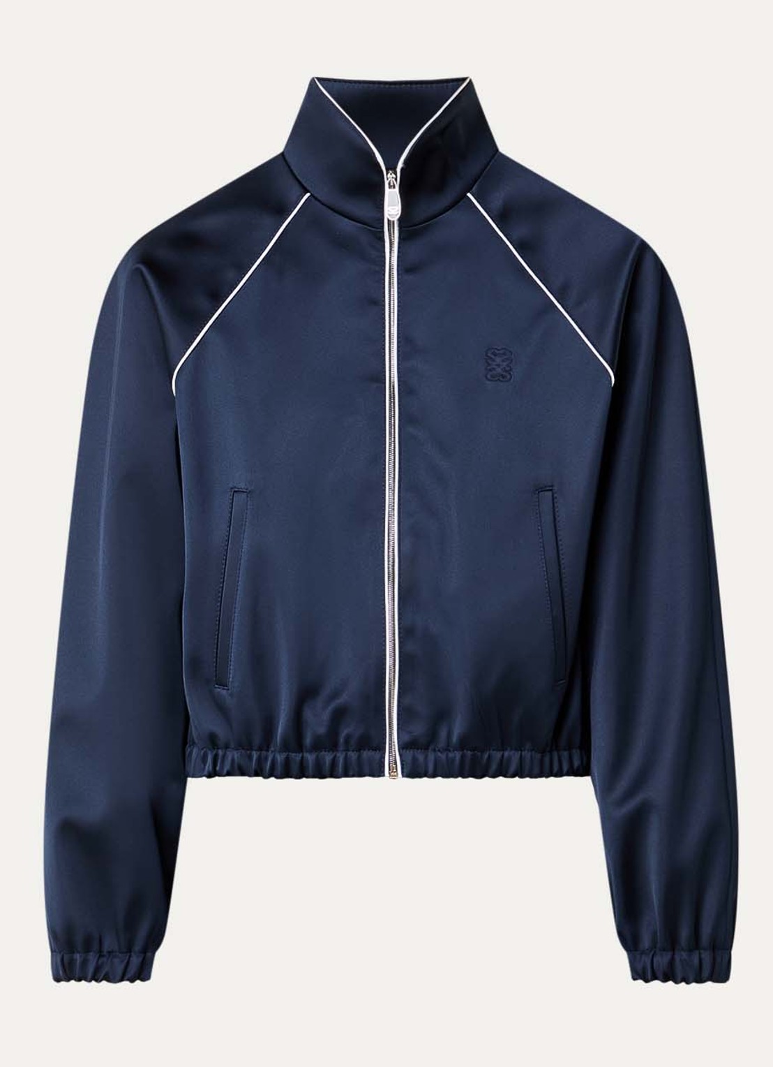 Sandro Bomberjack van satijn met logoborduring - voorkant 3 blauw