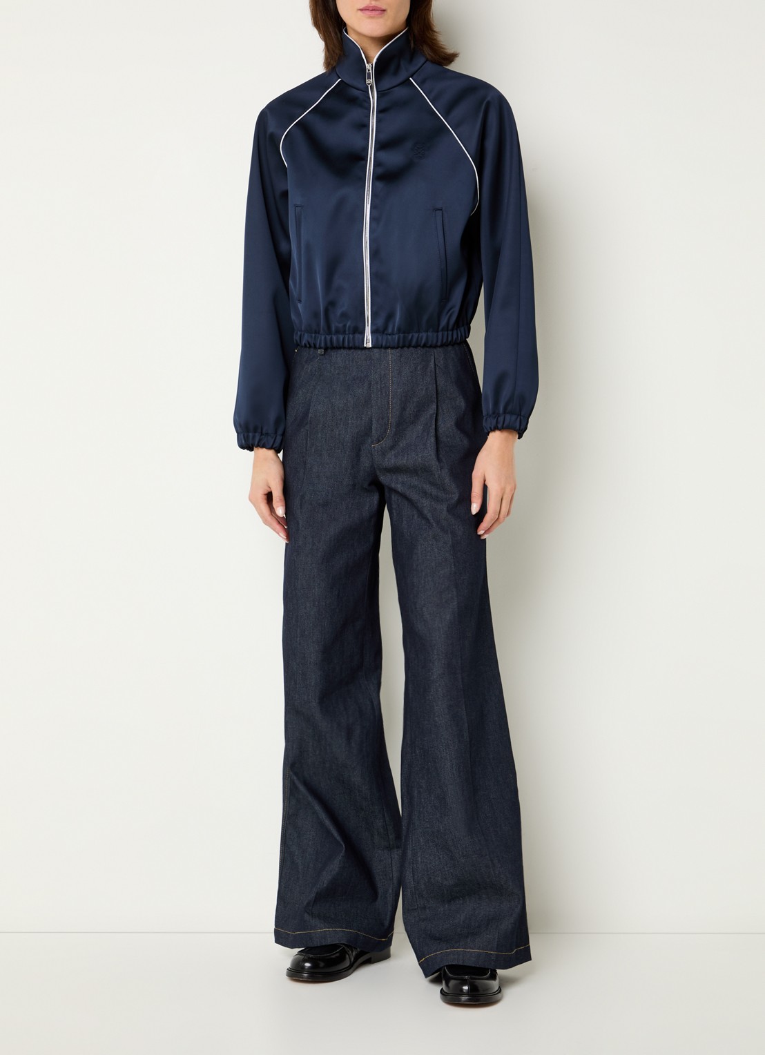 Sandro Bomberjack van satijn met logoborduring - voorkant 4 blauw