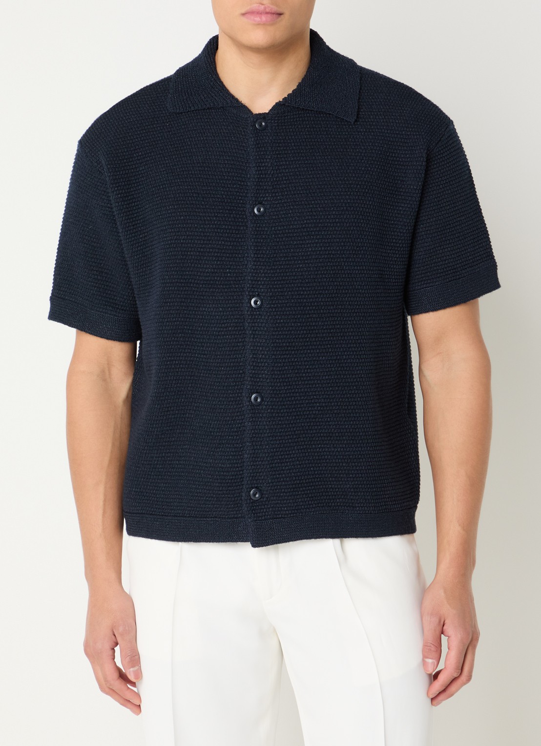 Sandro Comfort fit grofgebreid overhemd met structuur - detail 2 donkerblauw