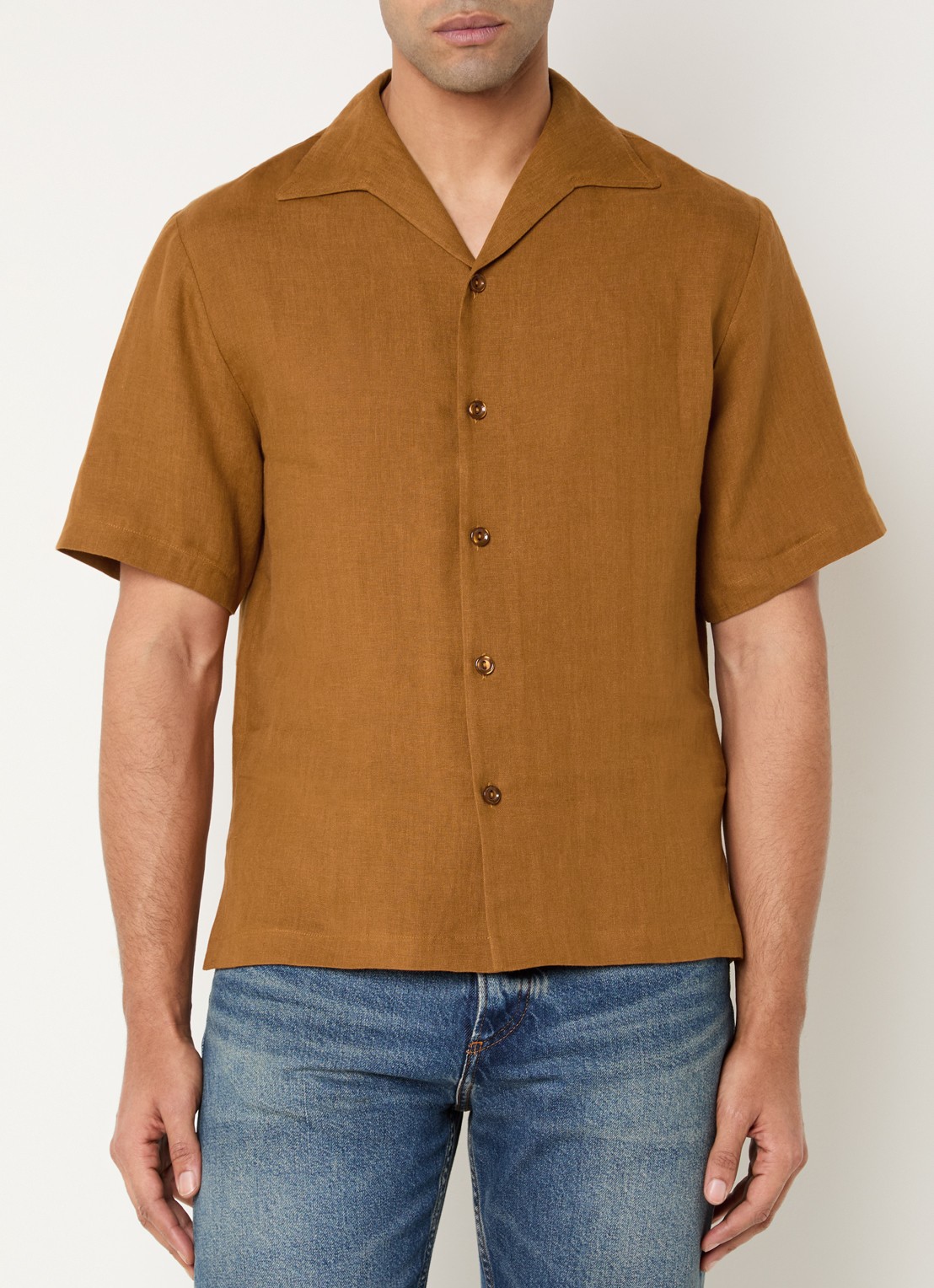 Sandro Comfort fit overhemd van linnen - detail 4 roestbruin