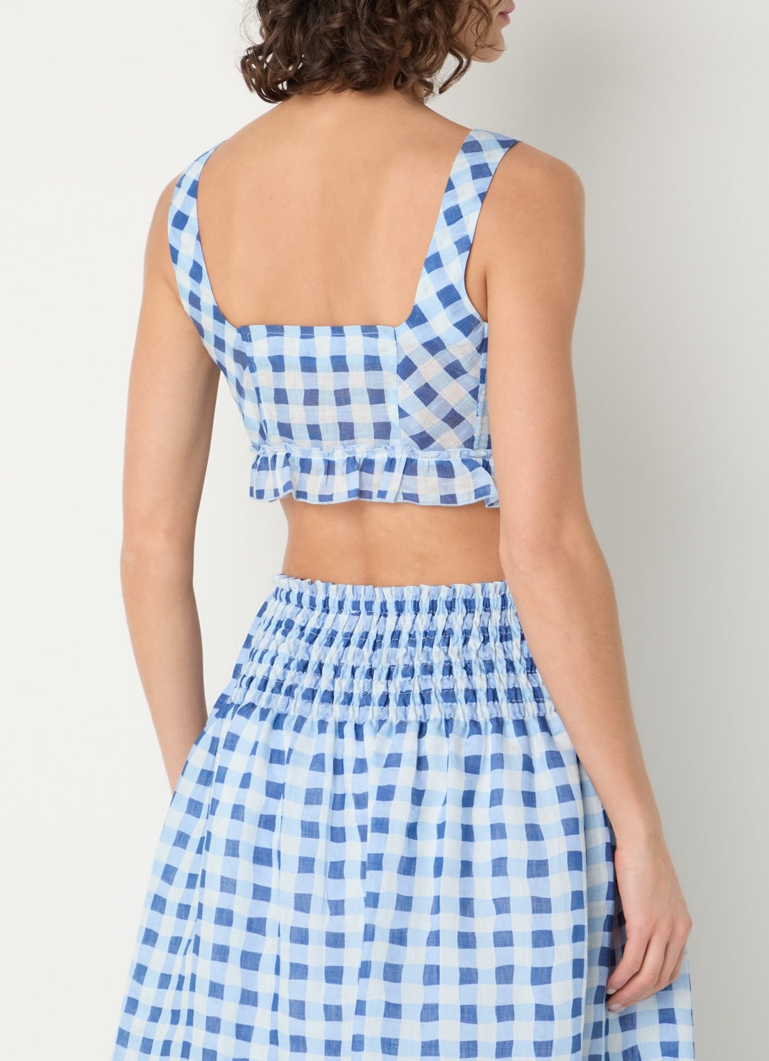 Sandro Crop top in linnenblend met ruitdessin - achterkant blauw