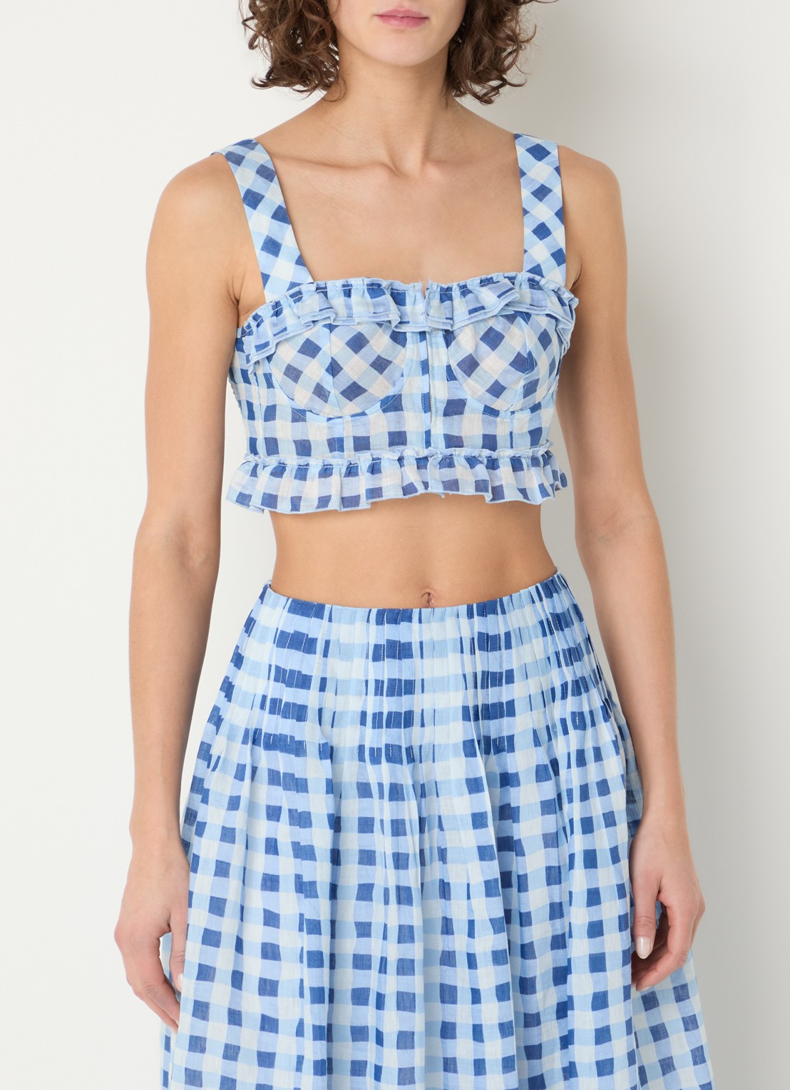 Sandro Crop top in linnenblend met ruitdessin - detail 2 blauw