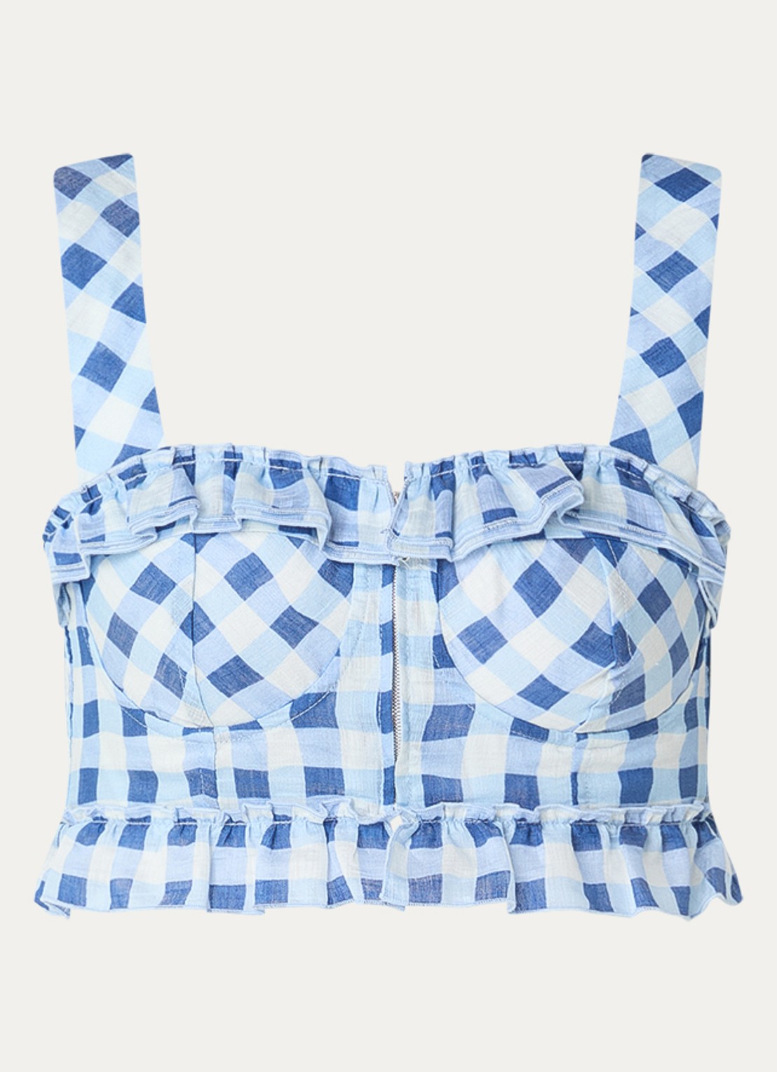 Sandro Crop top in linnenblend met ruitdessin - voorkant 3 blauw