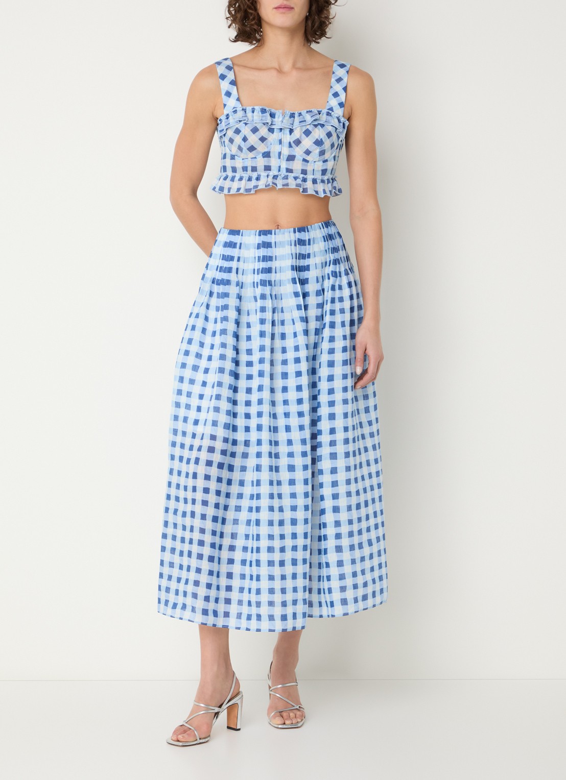 Sandro Crop top in linnenblend met ruitdessin - voorkant 4 blauw