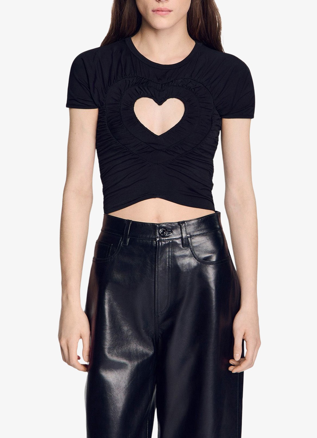 Sandro Crop top met cut-out detail - detail zwart