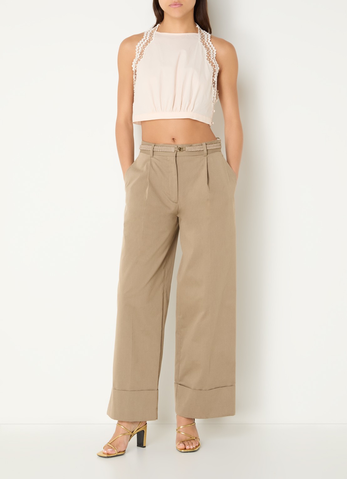 Sandro Crop top met mesh - voorkant 3 creme