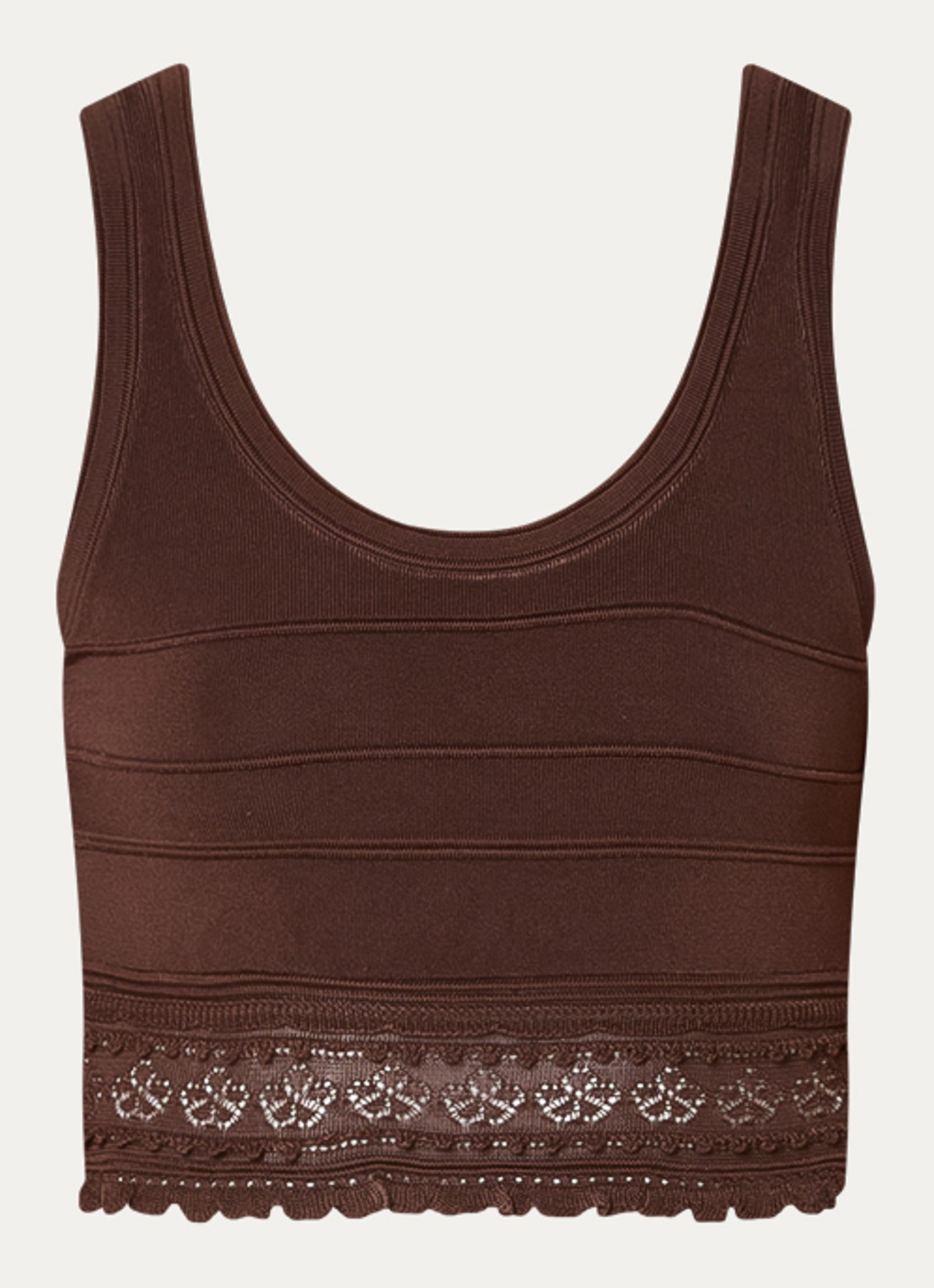 Sandro Crop top met opengewerkt dessin - voorkant donkerbruin