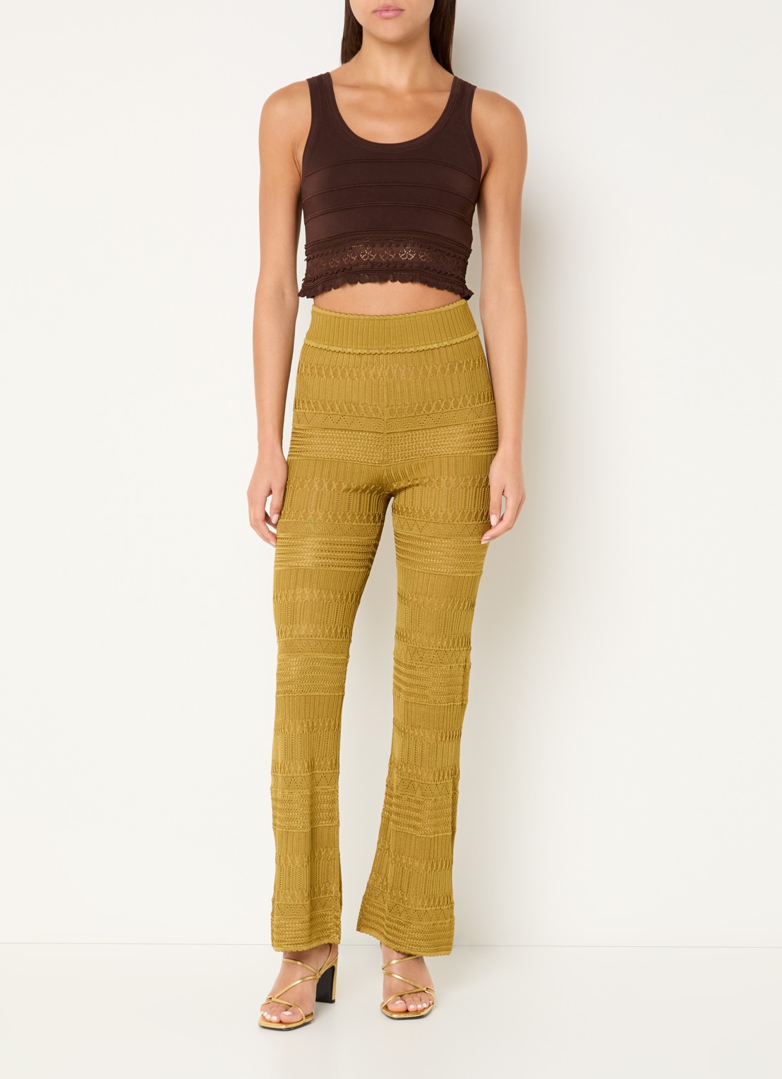 Sandro Crop top met opengewerkt dessin - voorkant 2 donkerbruin