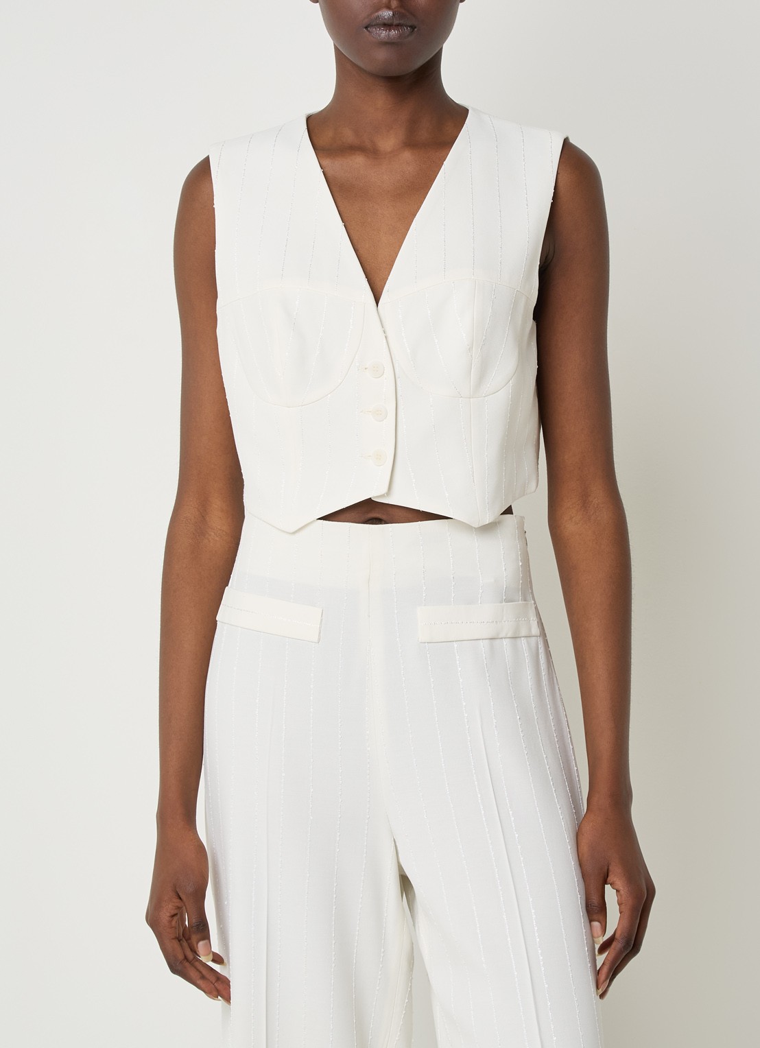 Sandro Crop top met pailletten - detail 2 creme