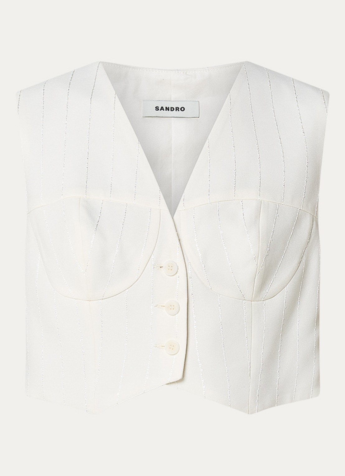 Sandro Crop top met pailletten - voorkant 4 creme