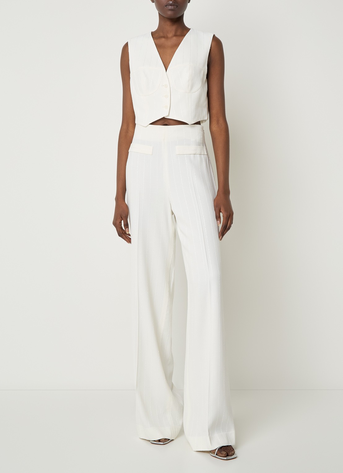 Sandro Crop top met pailletten - voorkant 5 creme
