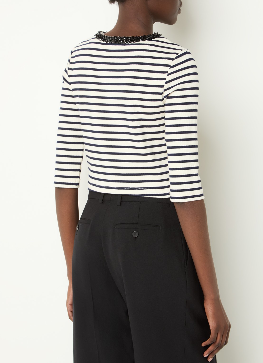 Sandro Crop top met ribstructuur en kralendecoratie - achterkant donkerblauw
