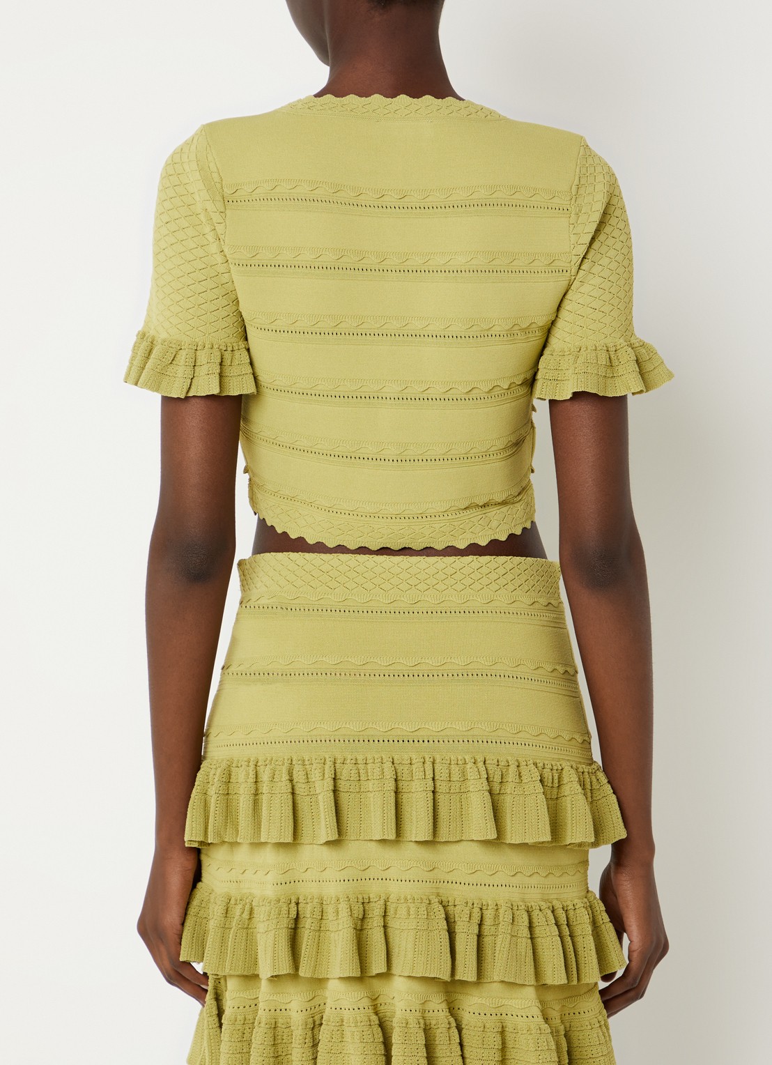 Sandro Crop top met ruches en imitatieparels - achterkant groen