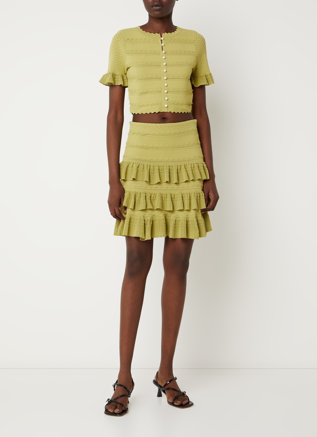 Sandro Crop top met ruches en imitatieparels - voorkant 3 groen