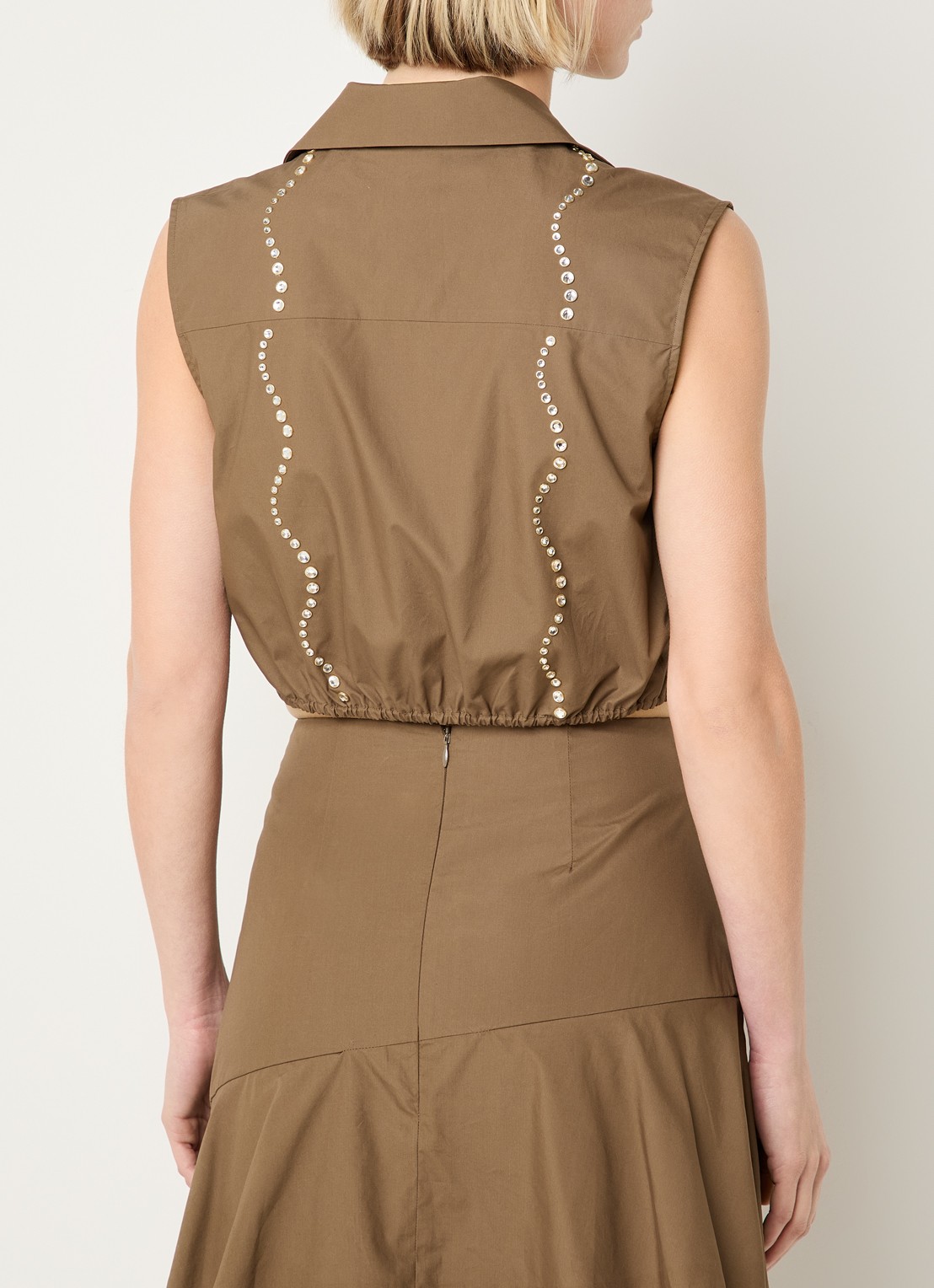 Sandro Crop top met strass en strikdetail - achterkant bruin