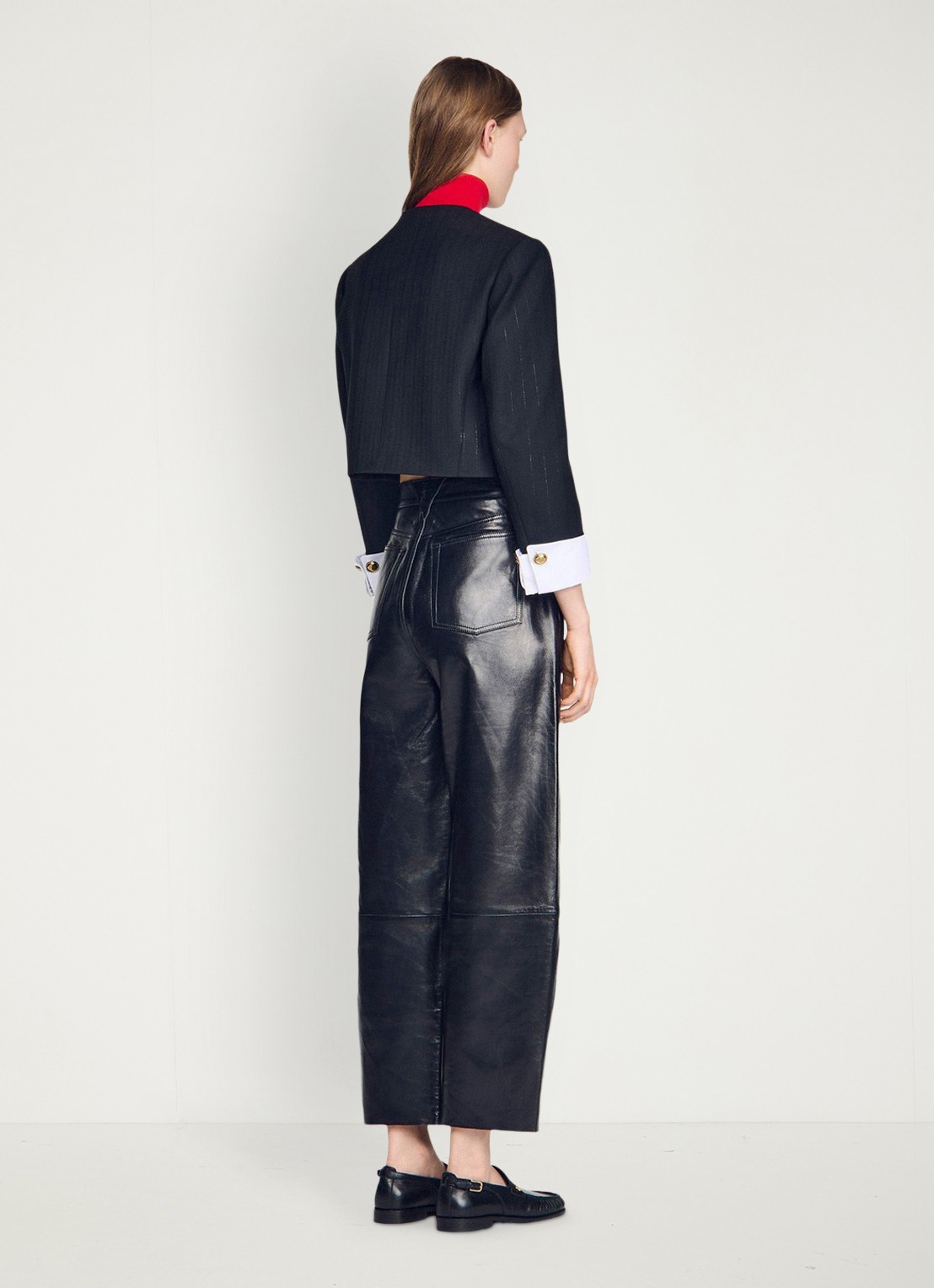 Sandro Cropped blazer in wolblend met lurex en krijtstreep - achterkant 3 zwart