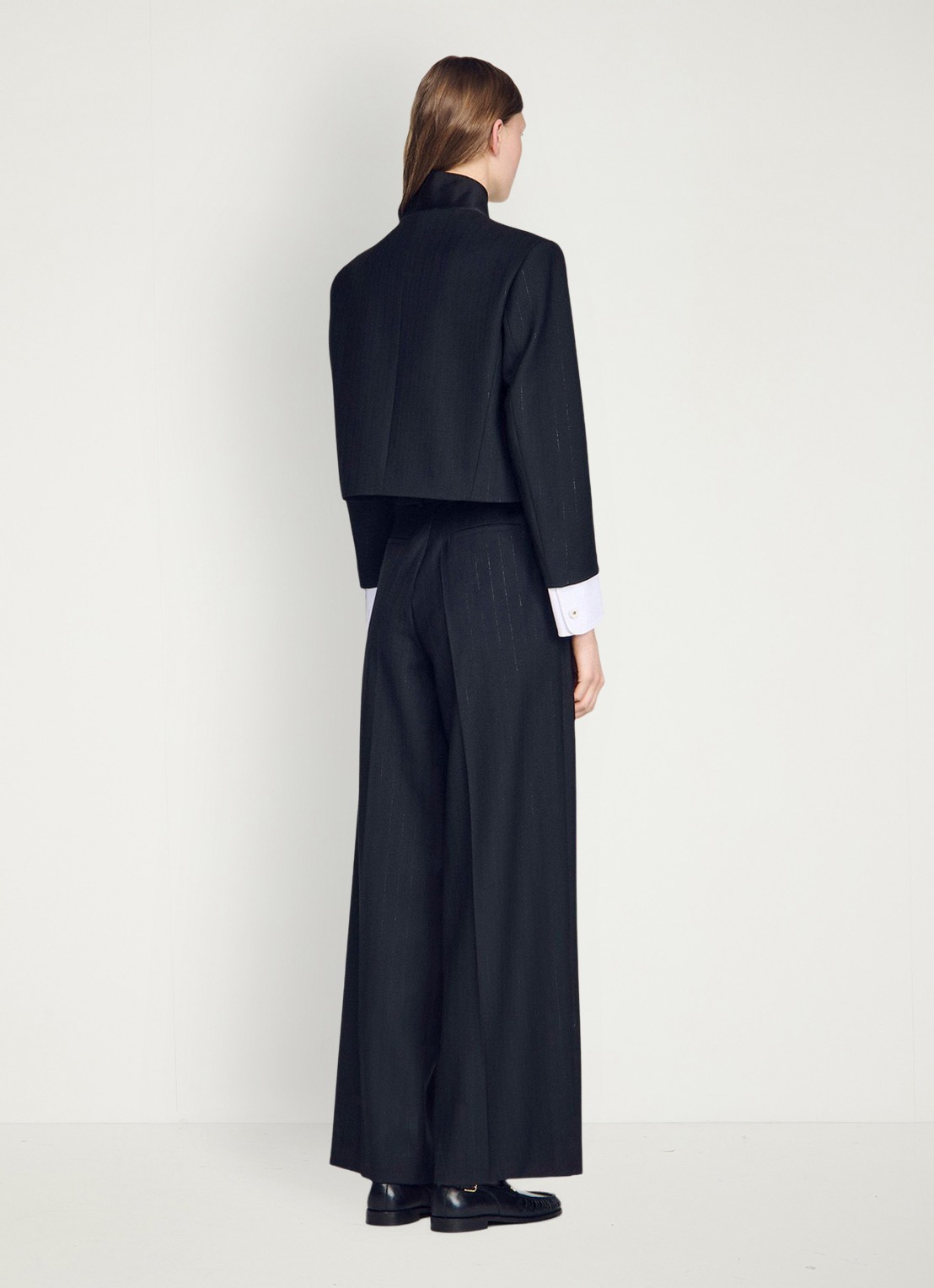 Sandro Cropped blazer in wolblend met lurex en opstaande kraag - achterkant zwart