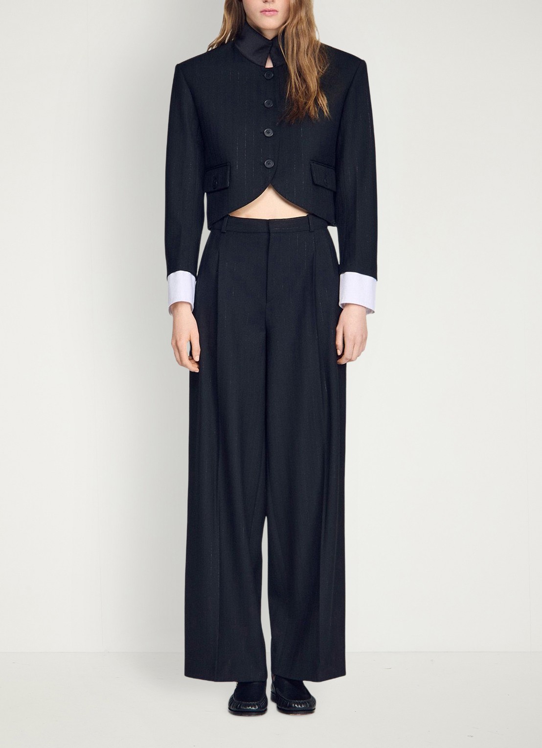 Sandro Cropped blazer in wolblend met lurex en opstaande kraag - detail 5 zwart