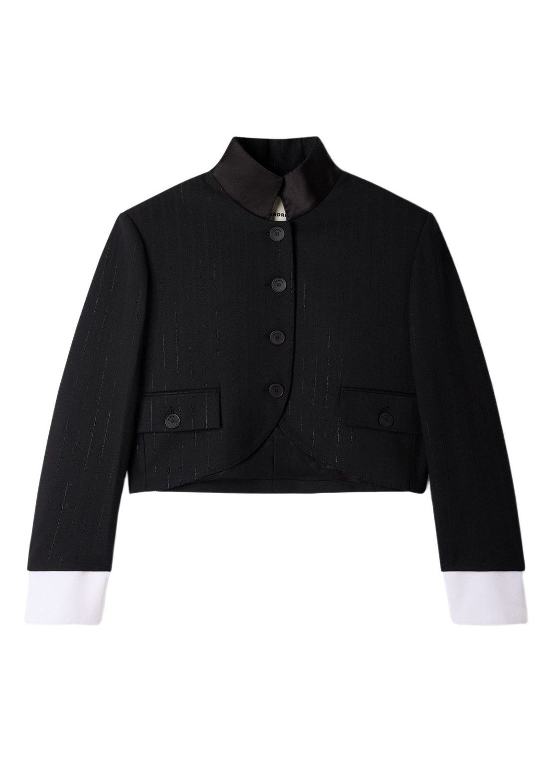 Sandro Cropped blazer in wolblend met lurex en opstaande kraag - voorkant 2 zwart