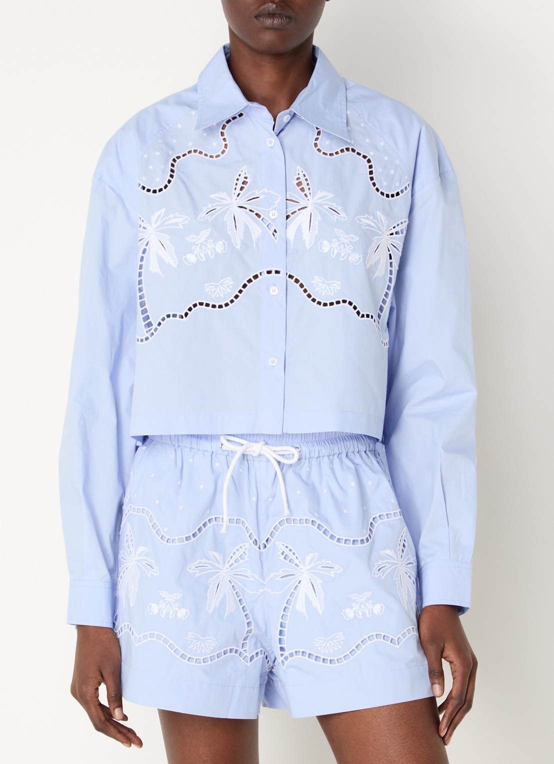 Sandro Cropped blouse met broderie  - detail 4 lavendel