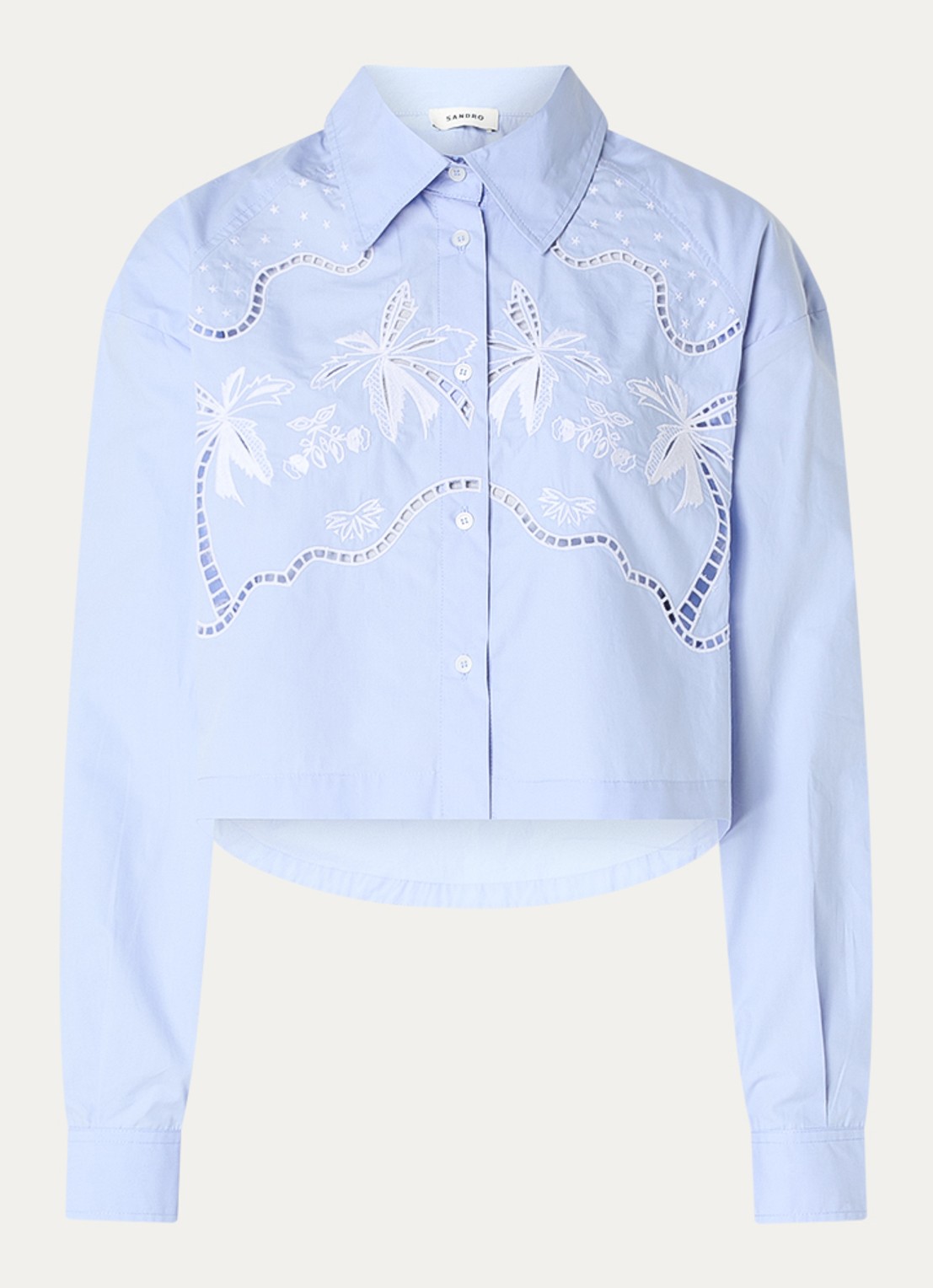 Sandro Cropped blouse met broderie  - voorkant lavendel