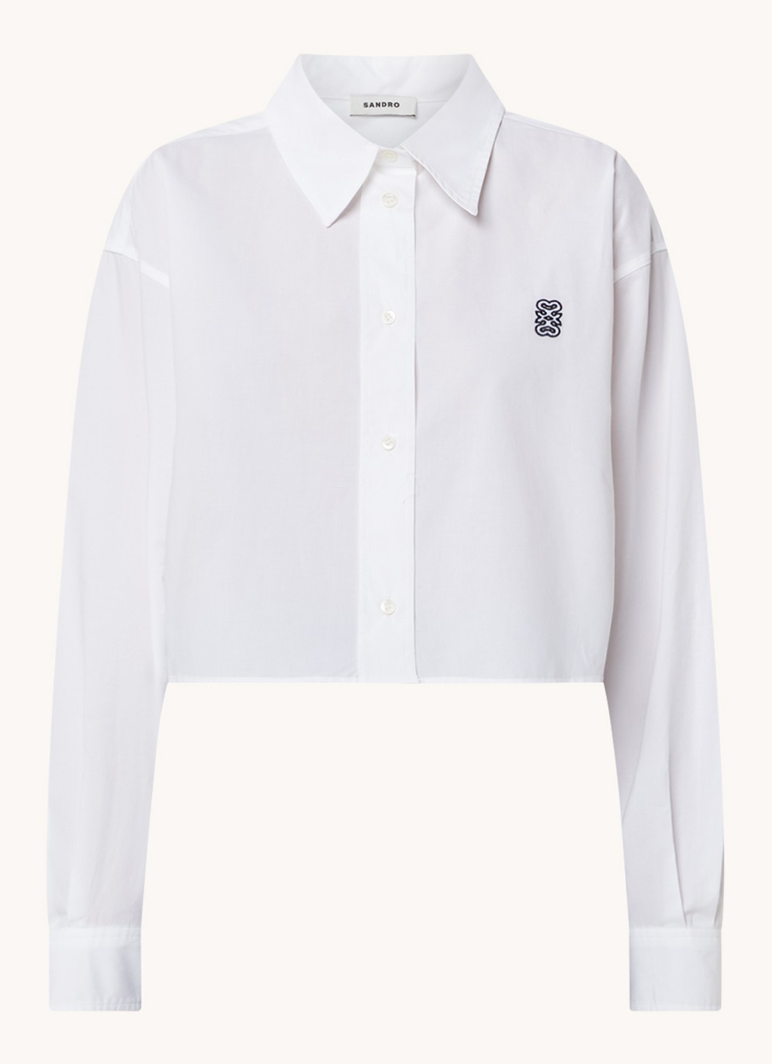 Sandro Cropped blouse met logoborduring - voorkant wit