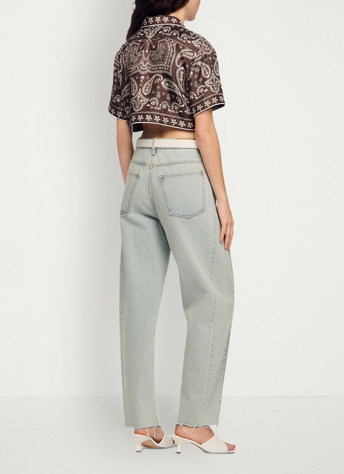 Sandro Cropped blouse met met jacquard dessin - achterkant 7 taupe / wit