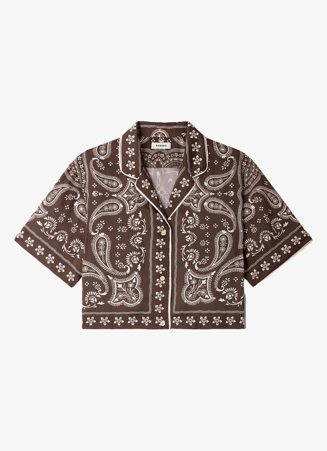 Sandro Cropped blouse met met jacquard dessin - voorkant 5 taupe / wit